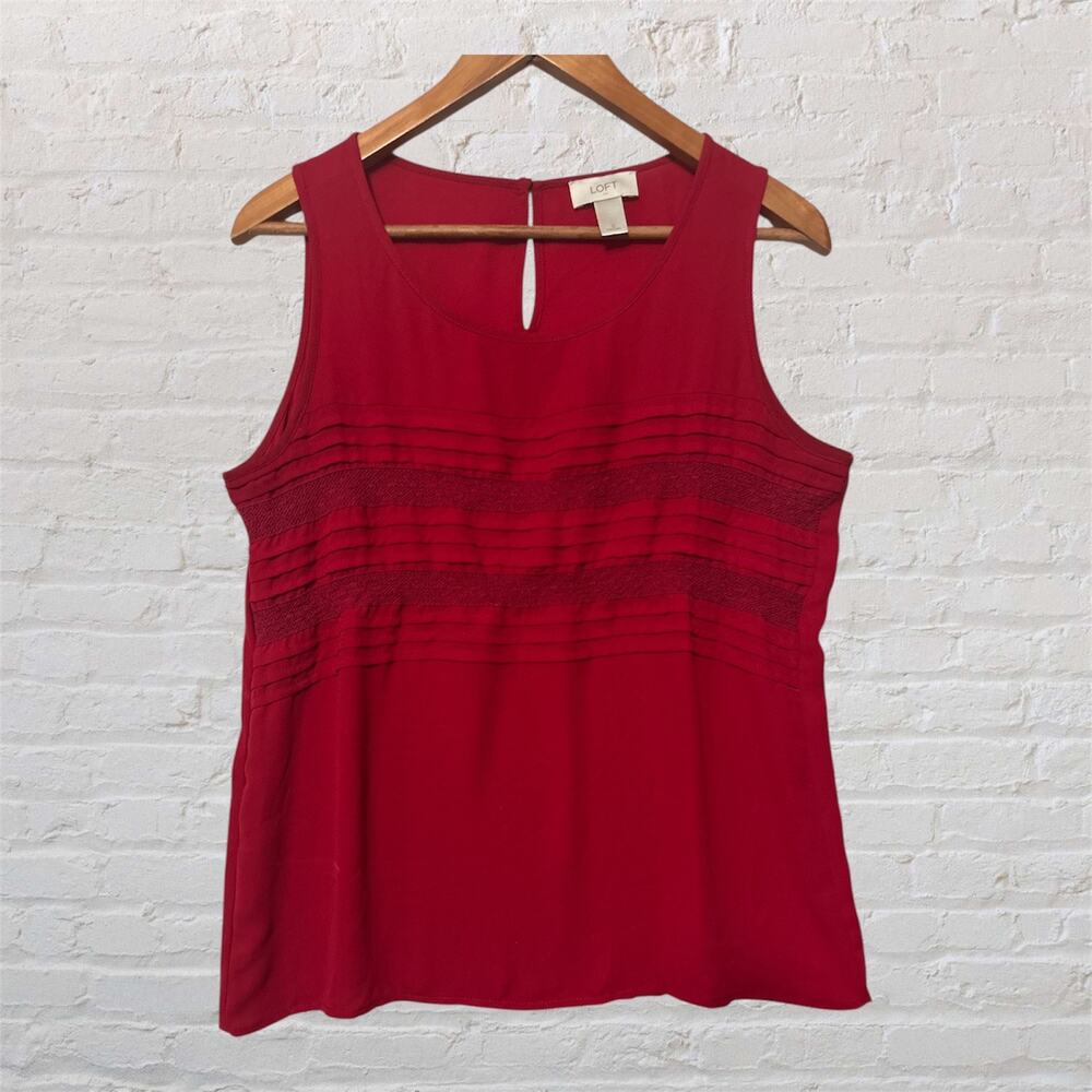 LOFT Womens Sleeveless Pleated Lace Trim Red Blouse Tank Top Size‎ Small